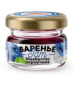 Blueberry jam, glass cans 30 g